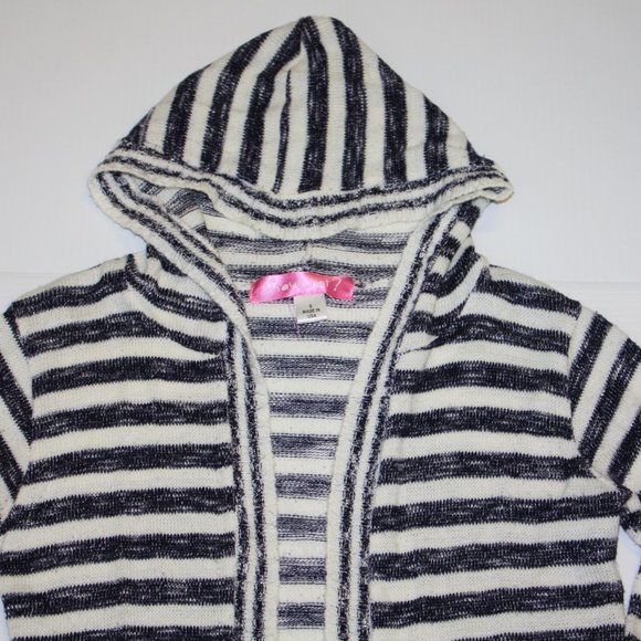 Say What? Girl's Open Front Hooded Striped Cardigan Sweater size S 10-12 - Picture 2 of 2